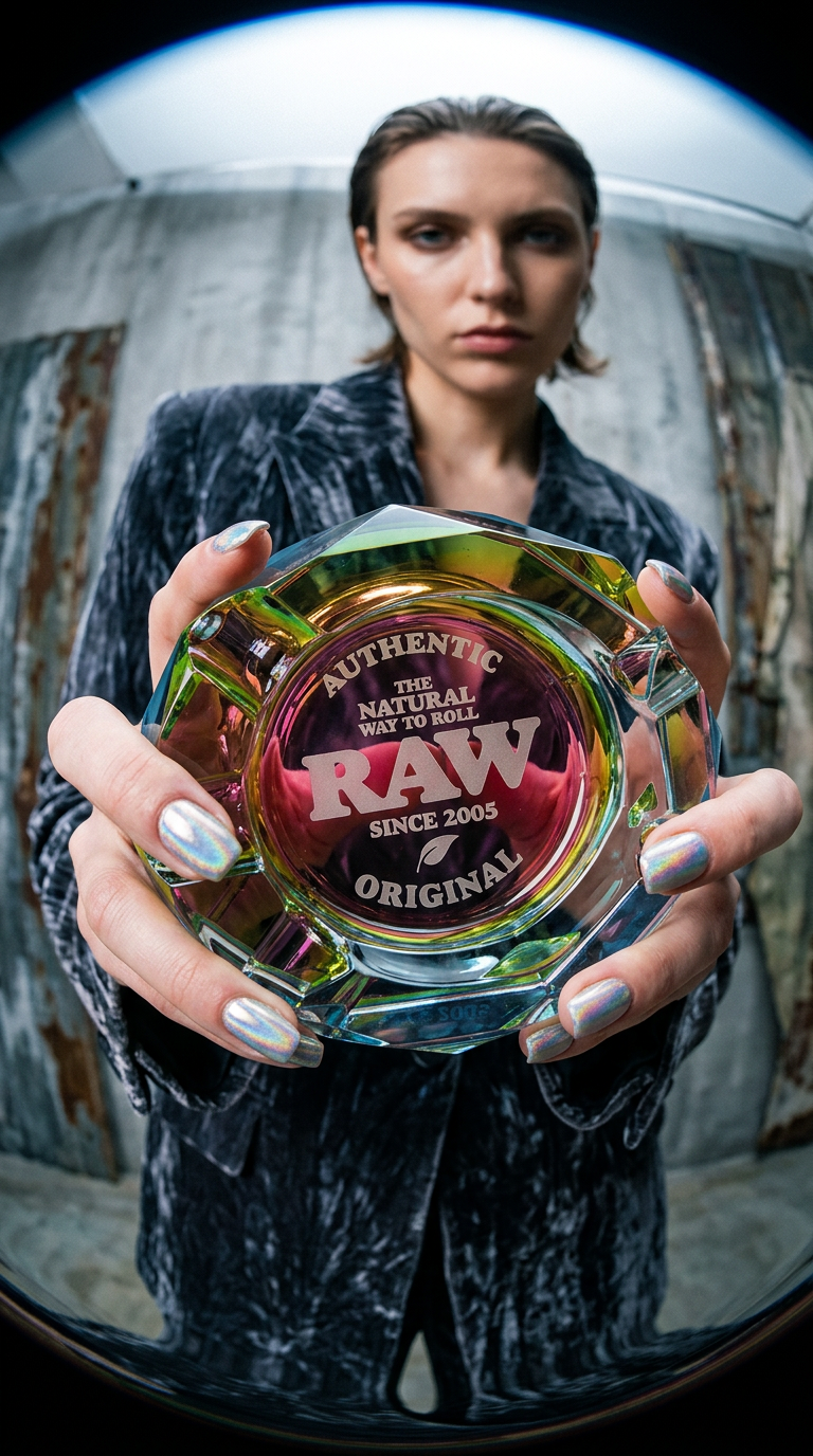 AI product shot of RAW Prism Glass Ashtray V2