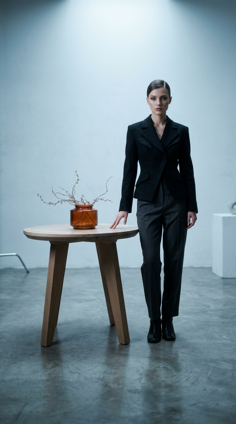 AI product shot of Stolik kawowy CRUDO – klasyczny okrągły stolik kawowy dębowy