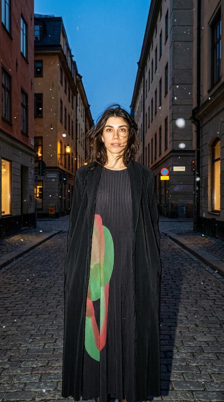 AI product shot of Pleated Overcoat with Back Print