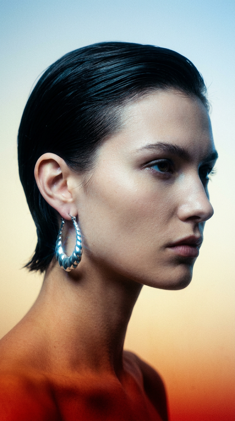 AI product shot of Sterling Silver Puffy Textured Hoop Earrings