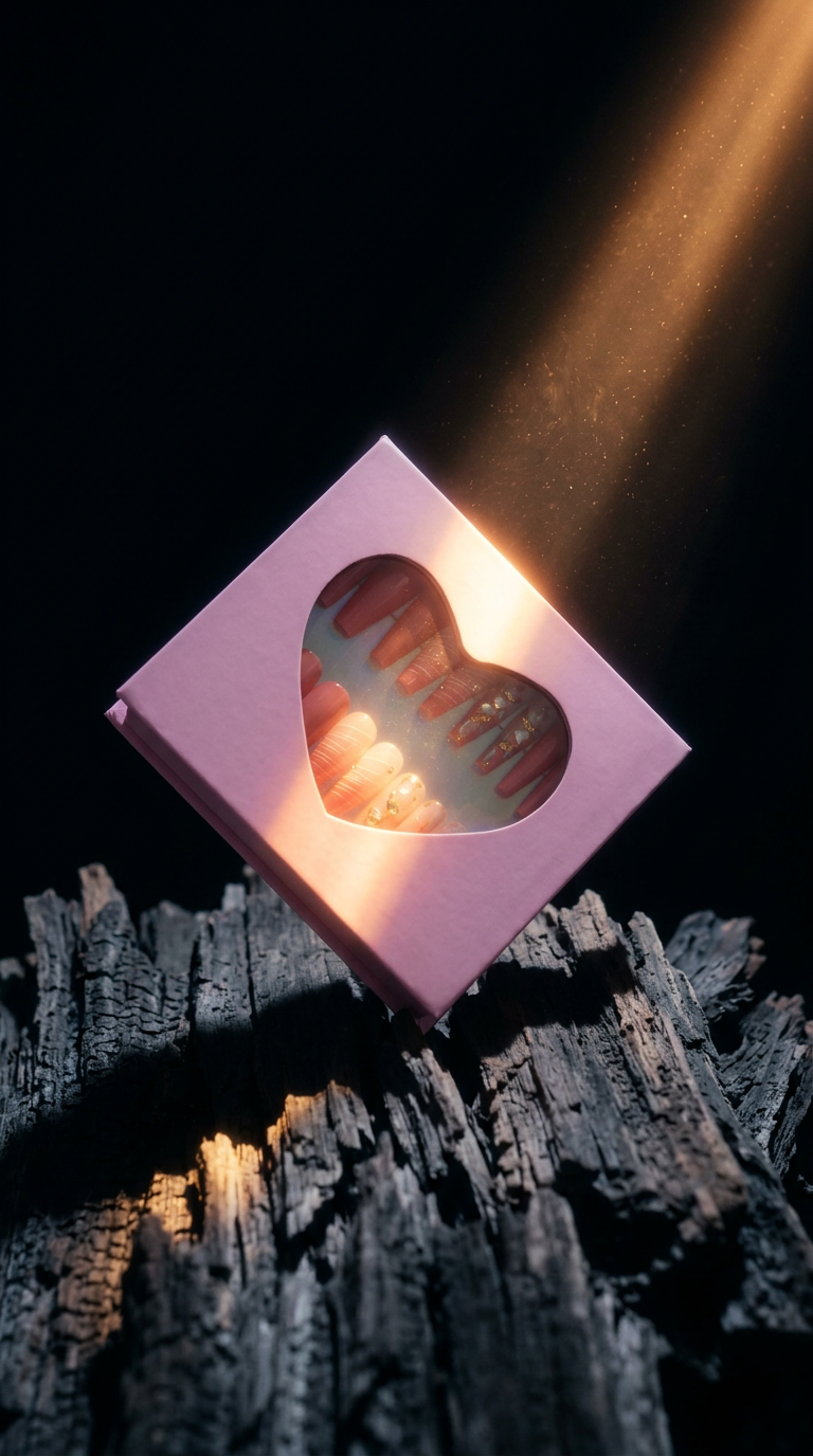 AI product shot of Emballage de luxe Faux ongles Ongles artificiels Boîte en papier Logo personnalisé Affichage de l'emballage des ongles Réutilisable