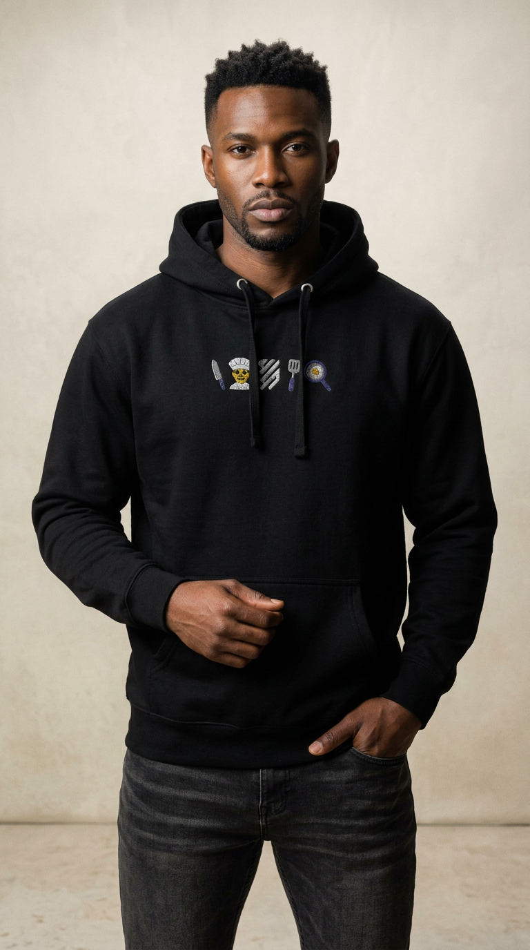 AI product shot of Embroidered Chef Icons Hoodie
