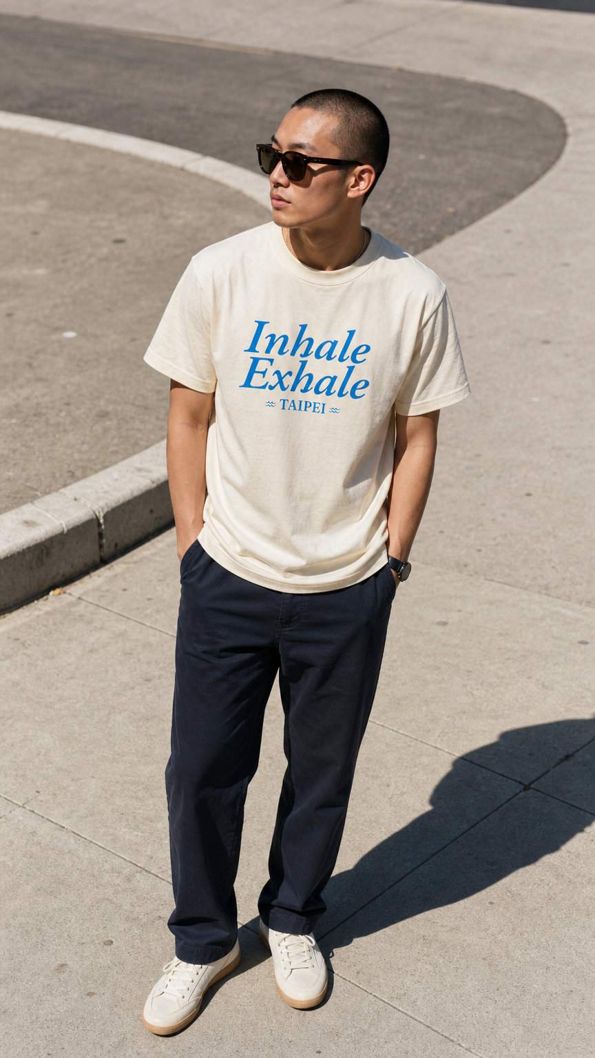 AI product shot of INHALE / EXHALE TEE (Sandy Beach)