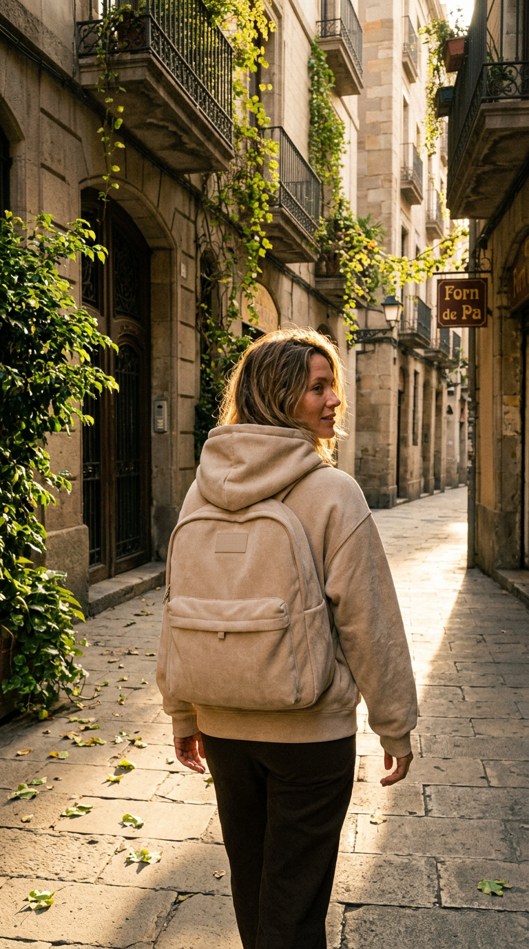 AI product shot of HOODPACK | Beige Backpack Hoodie