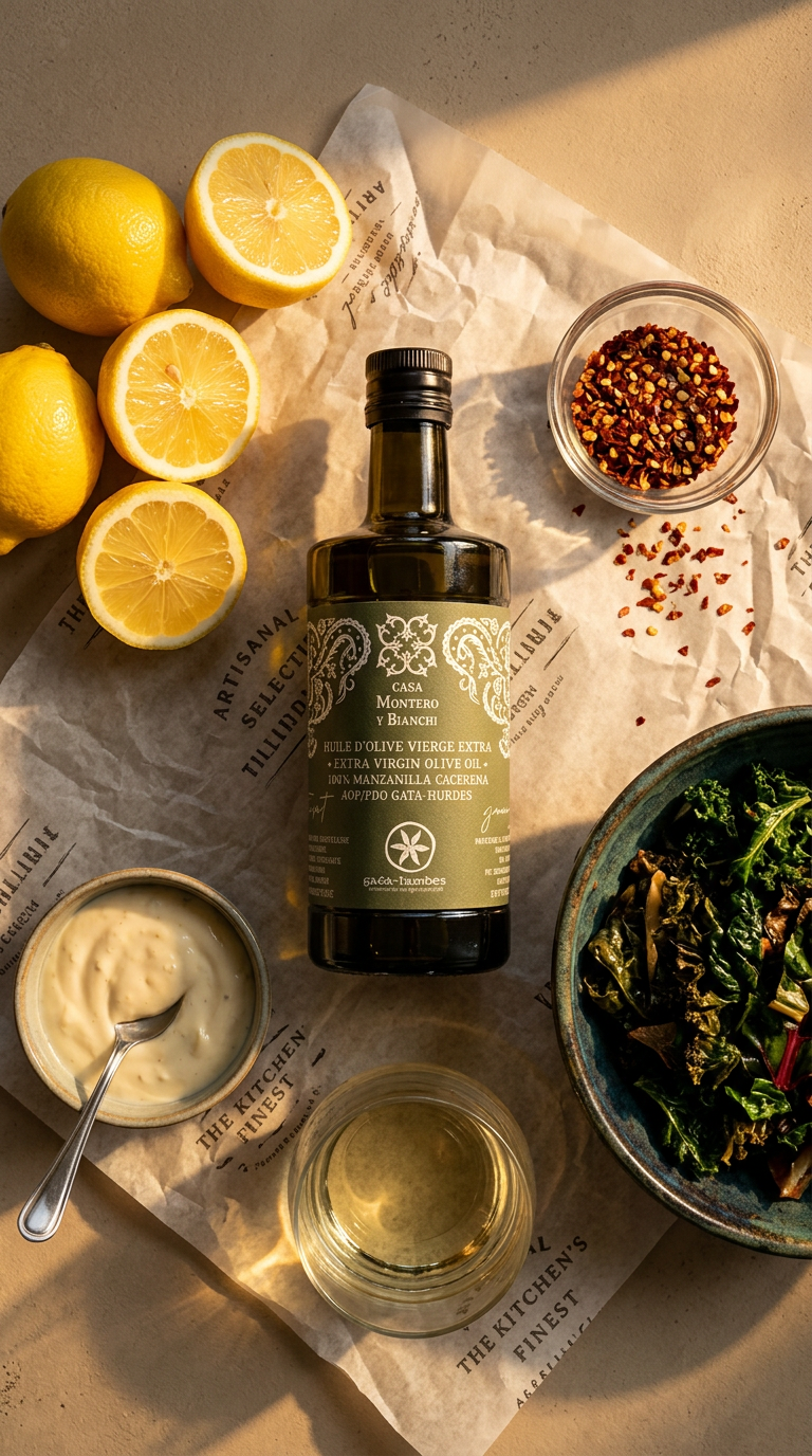 AI product shot of Huile d'olive vierge extra - Fuité vert