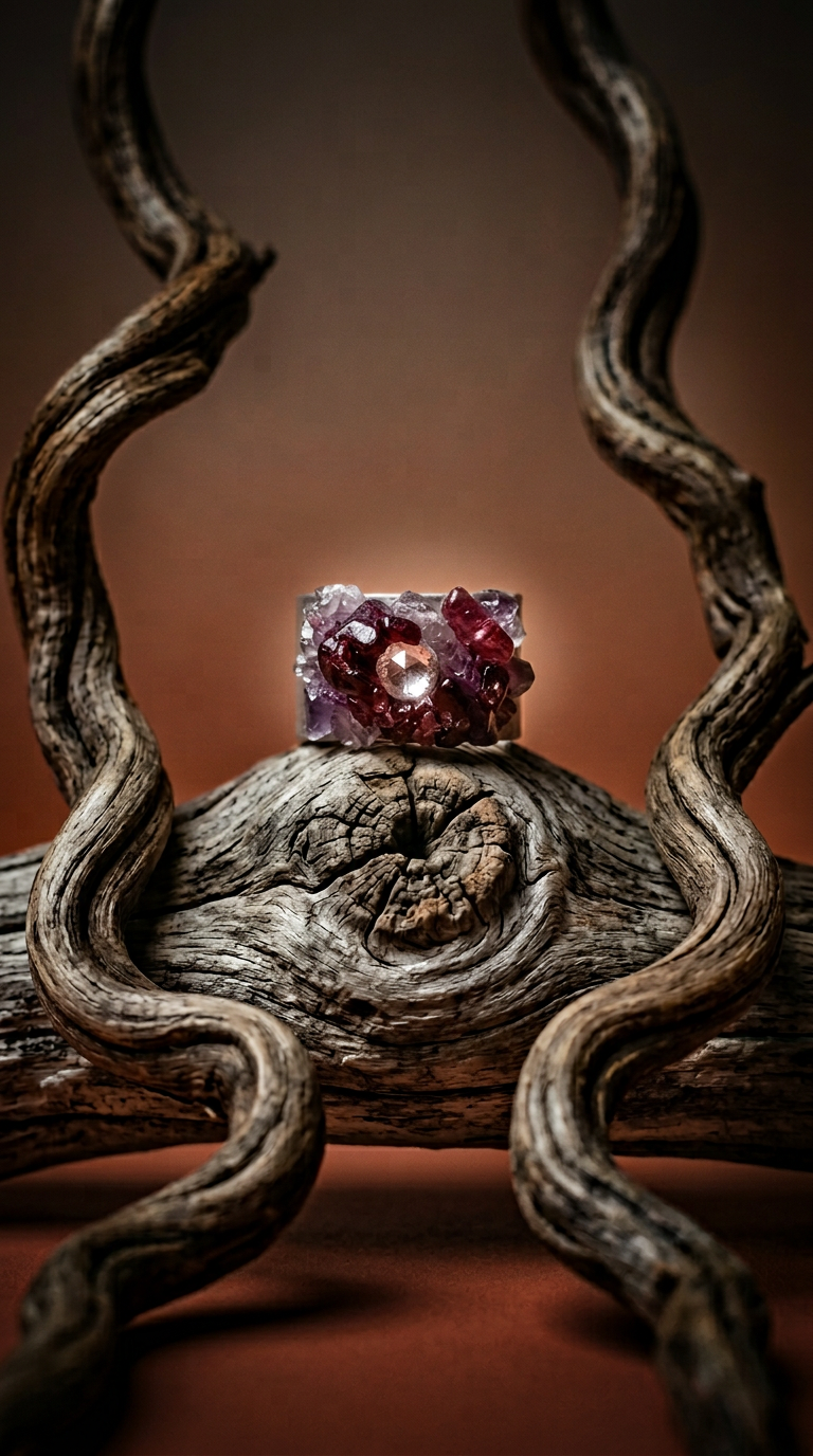 AI product shot of Violet Axis Ring
