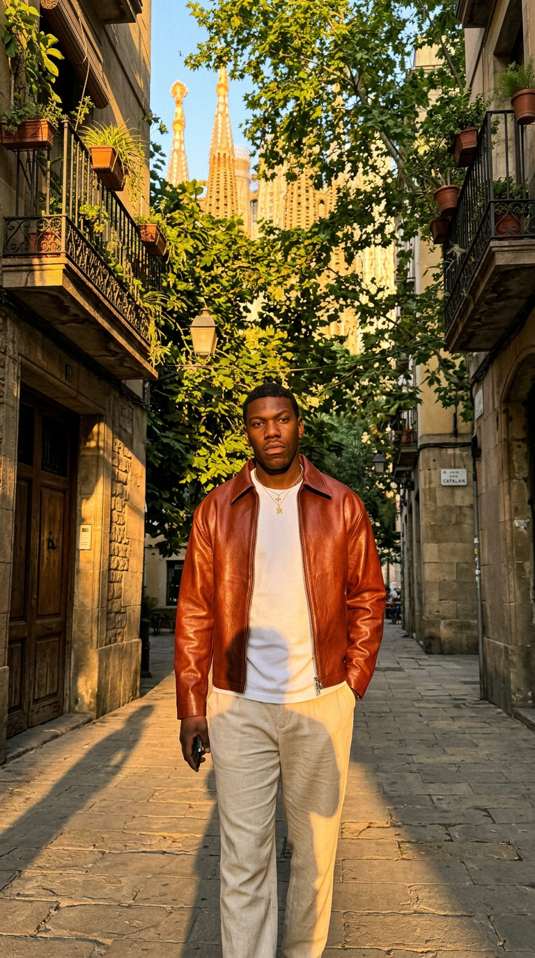 AI product shot of High Gloss Leather Jacket - Cognac