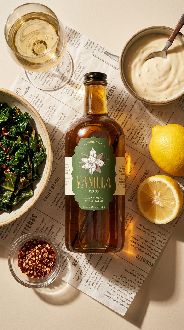 AI product shot of Madagascar Vanilla Bean Coffee Syrup