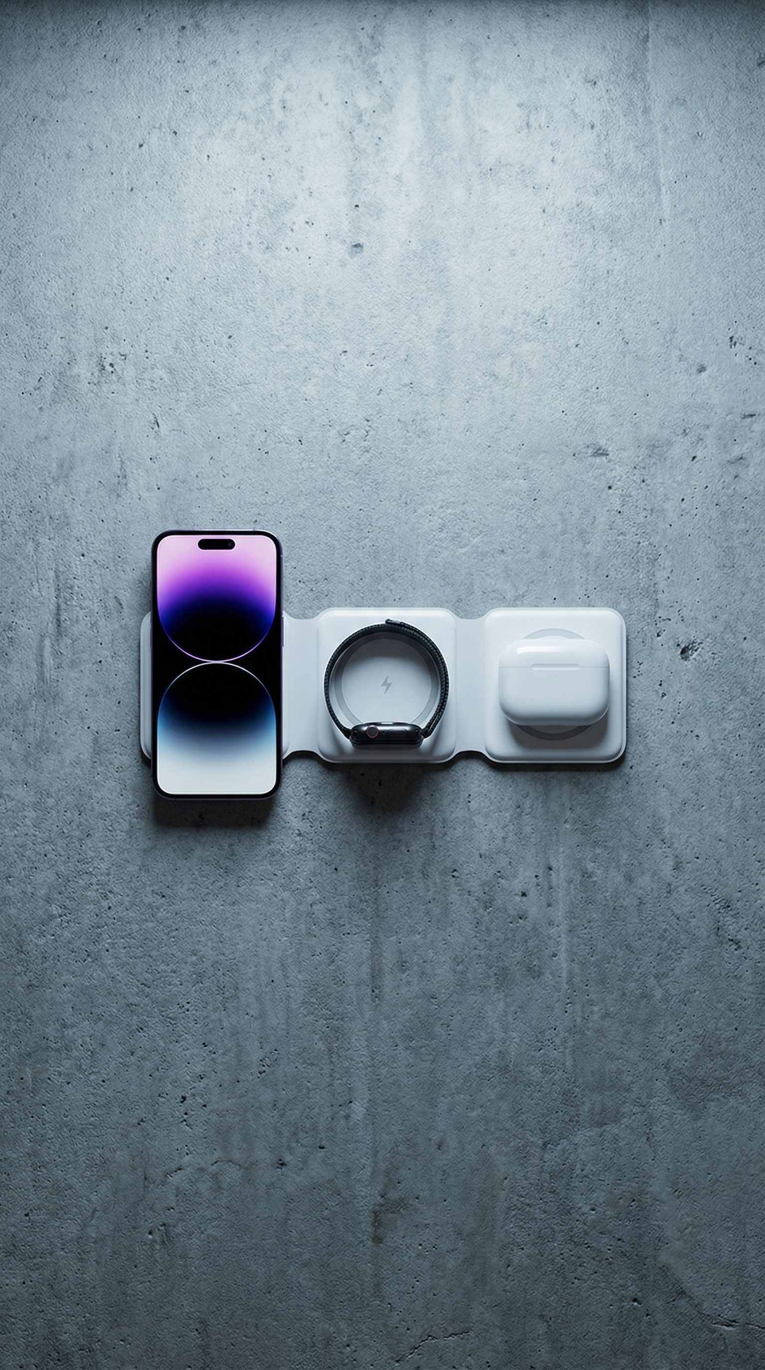 AI product shot of 3 Custom logo Foldable 15w Magnetic Wireless Charger 3 in 1 One Magnet Charging Station for iPhone Pro for Iwatch for airpod