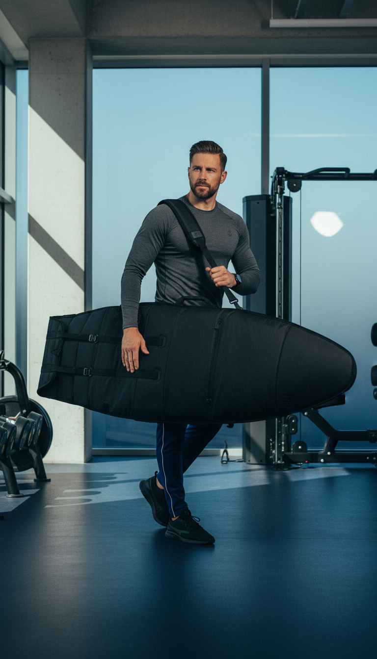 AI product shot of Surf Bag Single Board Short Black Out