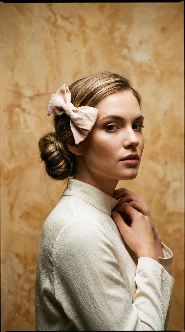 AI product shot of Hair Bow | Linen | Rose | Barette | Handmade