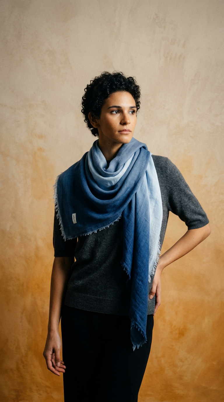 AI product shot of oaani Versatile Blanket Scarf - Blue Grey