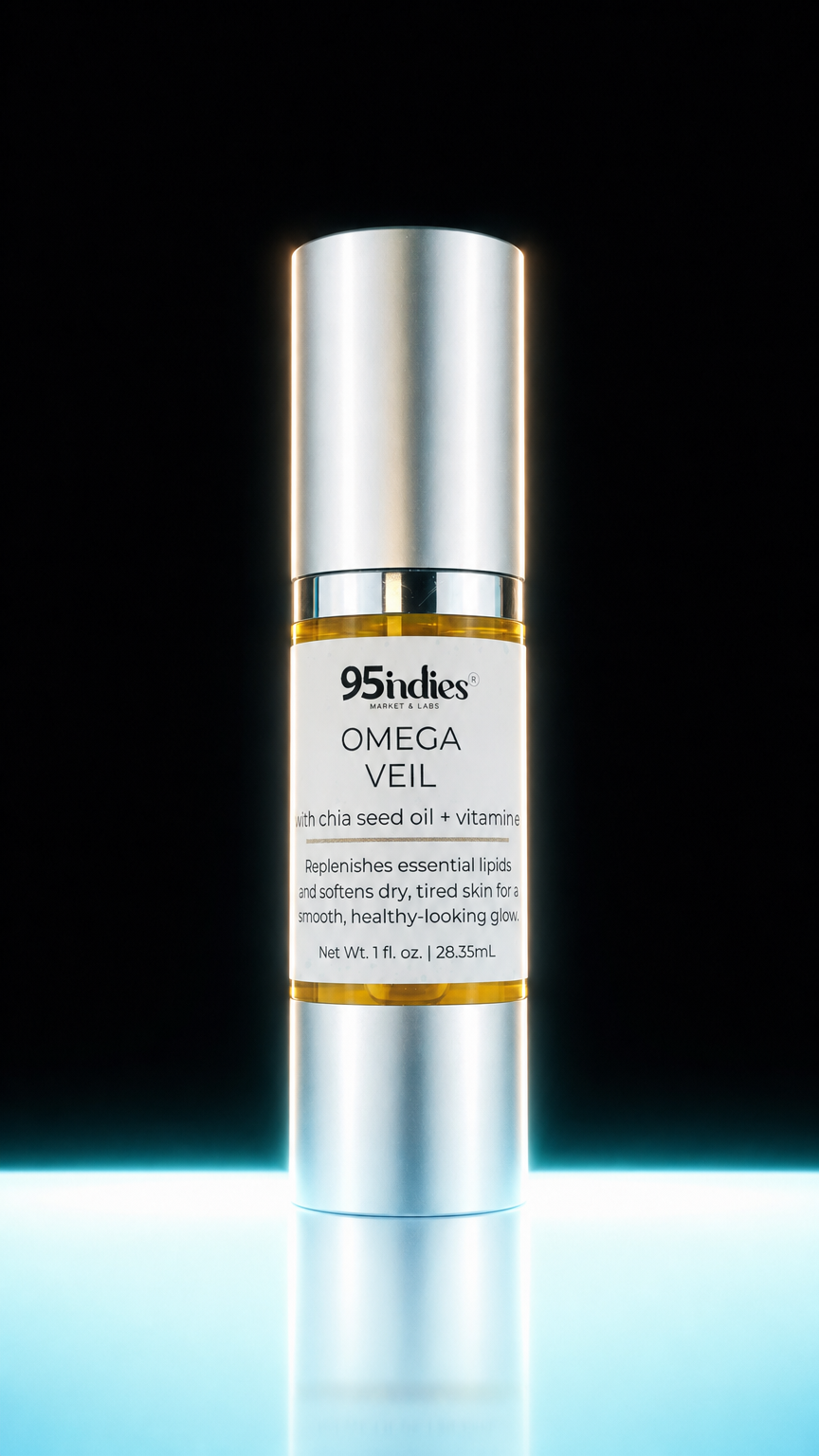 AI product shot of Omega Veil – Lightweight Chia Seed + Vitamin E Face and Body Oil