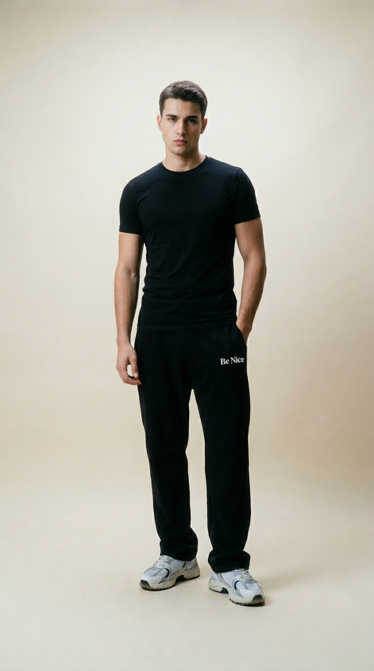 AI product shot of Bye Bling Wide Leg Pant - Super Black · Gate 01 Collection