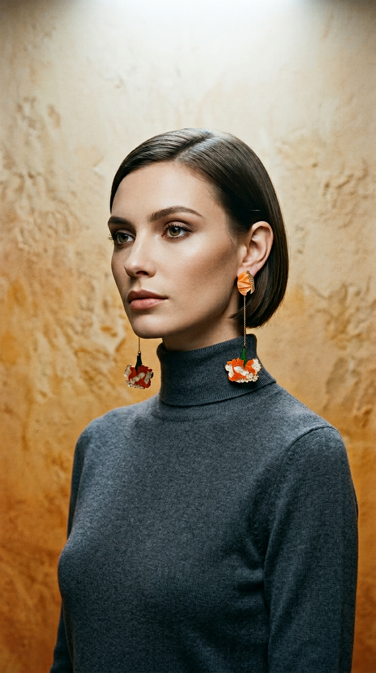 AI product shot of Hanging Mangoes & Marigold Earrings