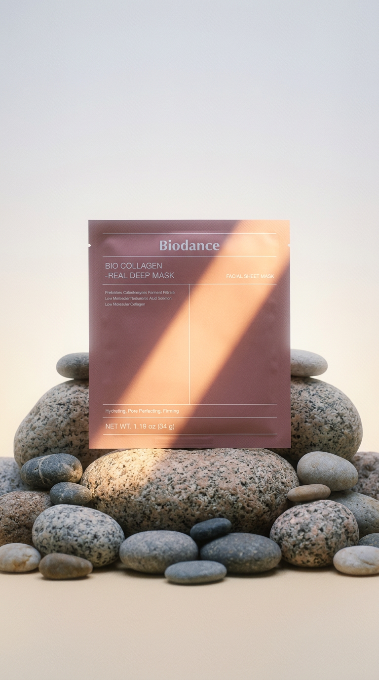 AI product shot of Masque Bio-Collagène BIODANCE - Hydrate et Soigne la peau