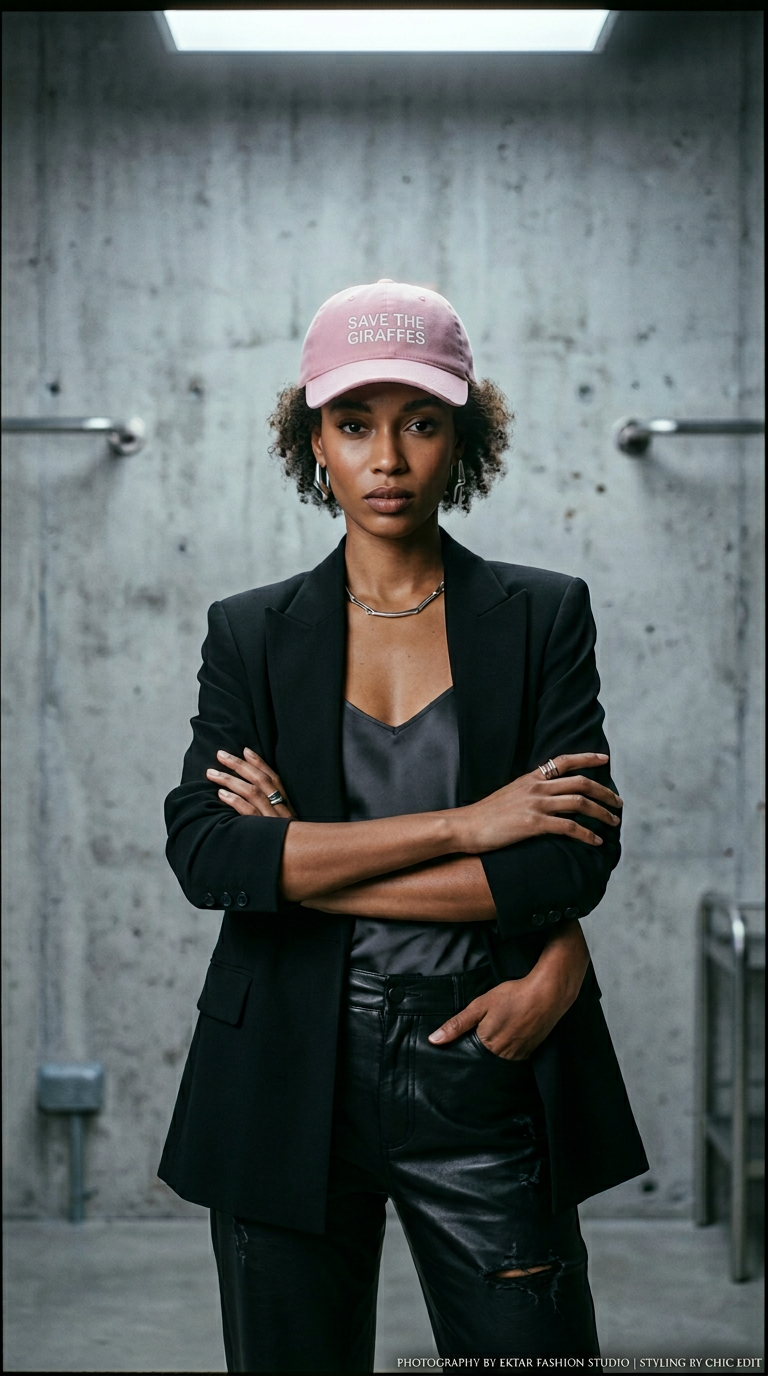 AI product shot of Casquette brodée "Save the giraffes" Rose