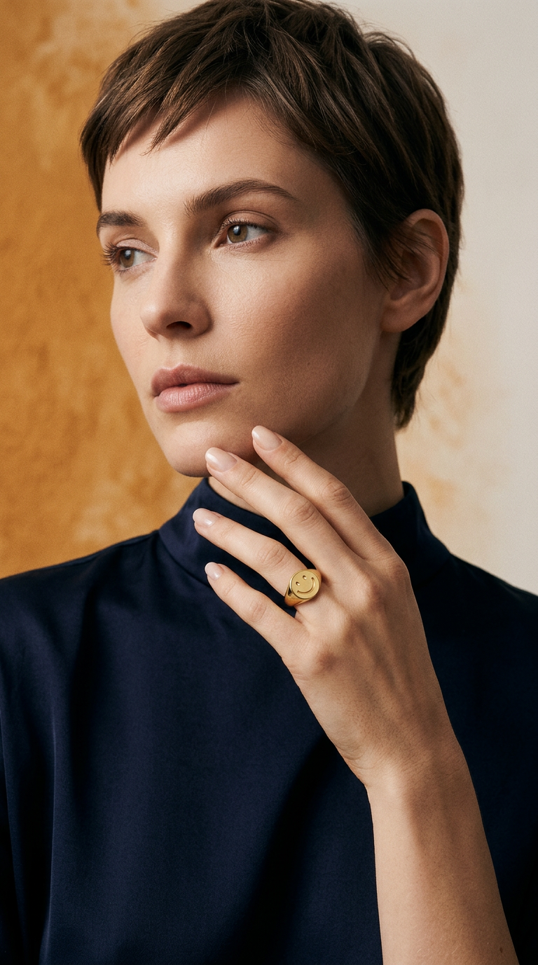 AI product shot of Happy Signet Ring