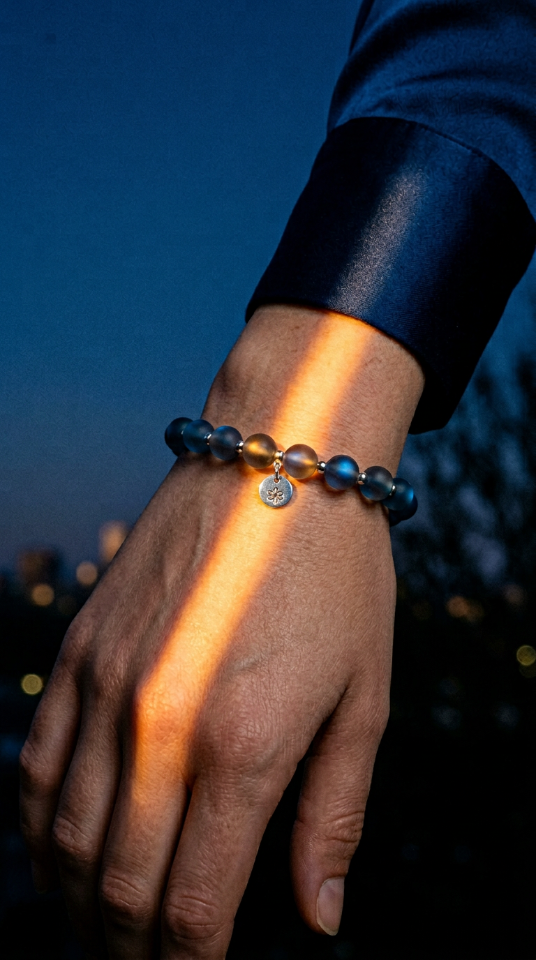 AI product shot of Mermaid Glass Bead Bracelet - Matte Gray