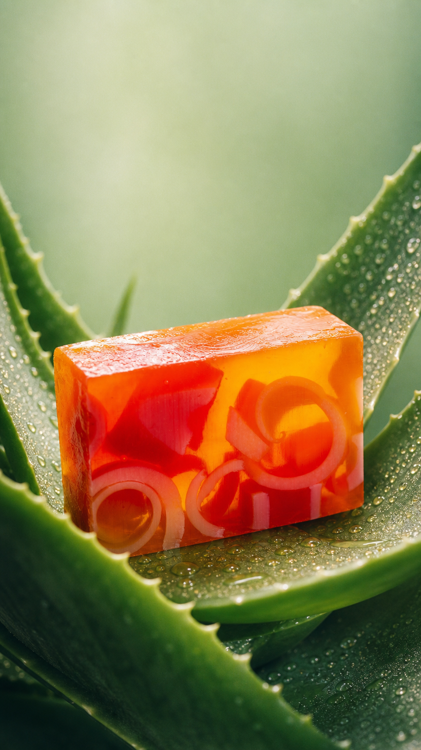 AI product shot of Papaya Soap - Body and hands !
