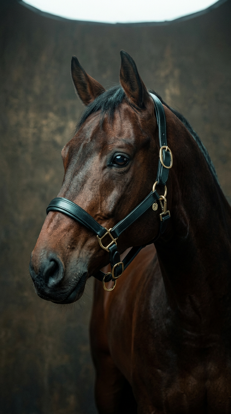 AI product shot of Padded leather headcollar with brass fittings
