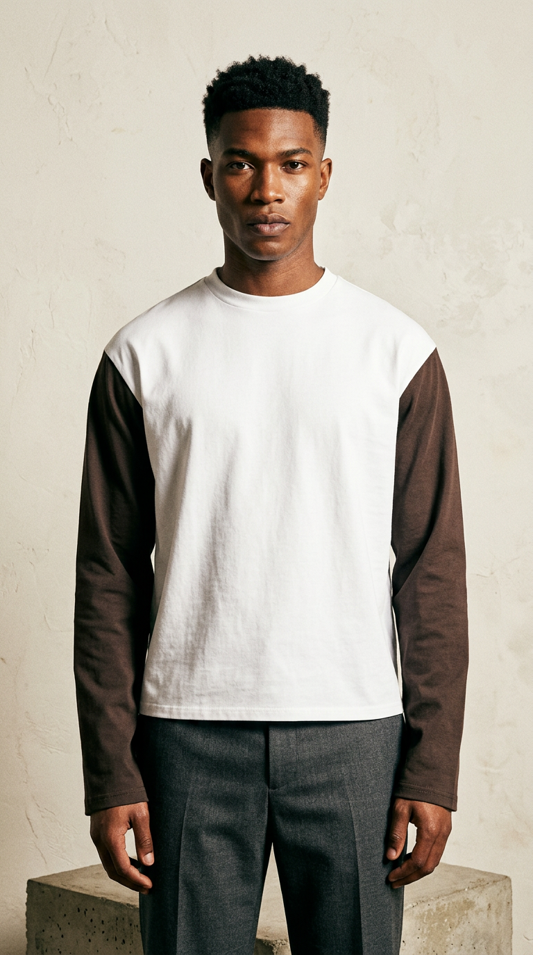 AI product shot of LII White Contrast Long Sleeve T-shirt