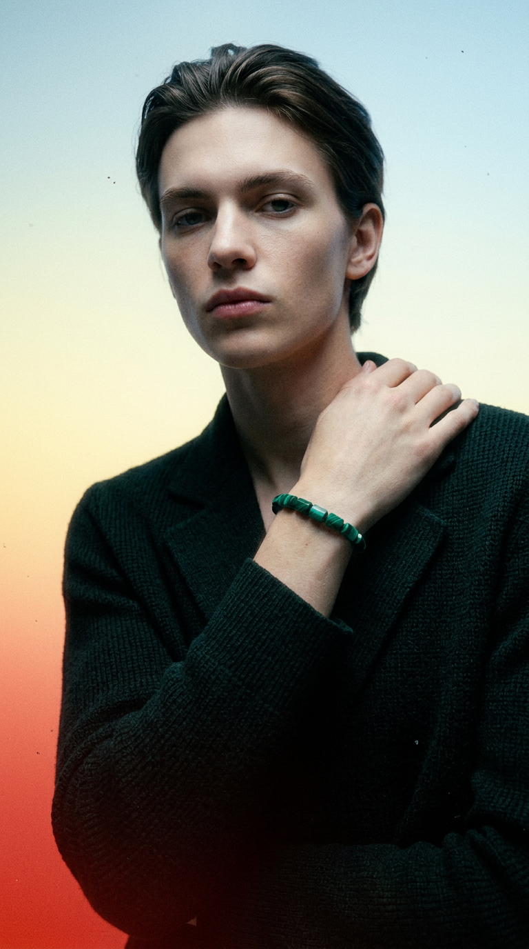 AI product shot of GEM SCENERY｜Malachite Hexagonal Bracelet