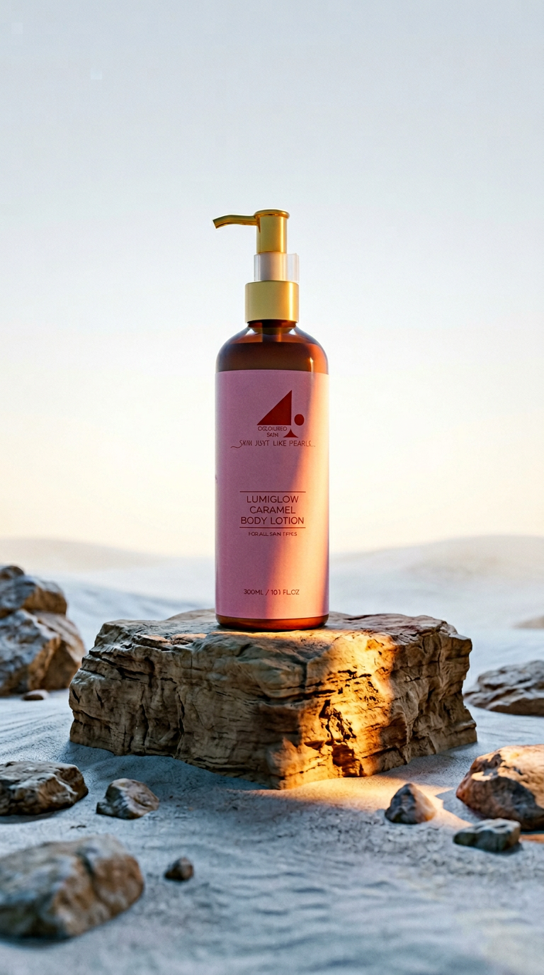 AI product shot of Lumiglow Caramel Body Lotion