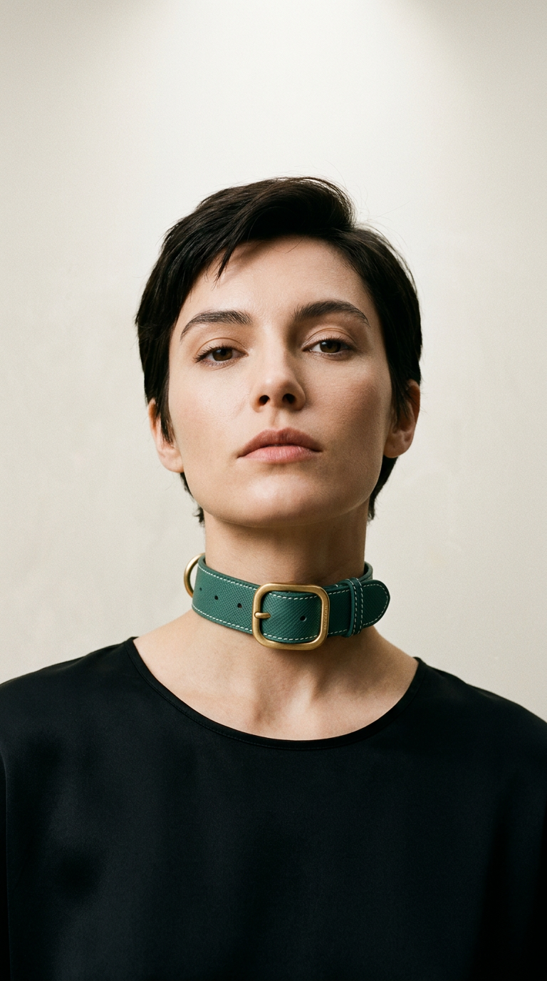 AI product shot of Green Leather Collar