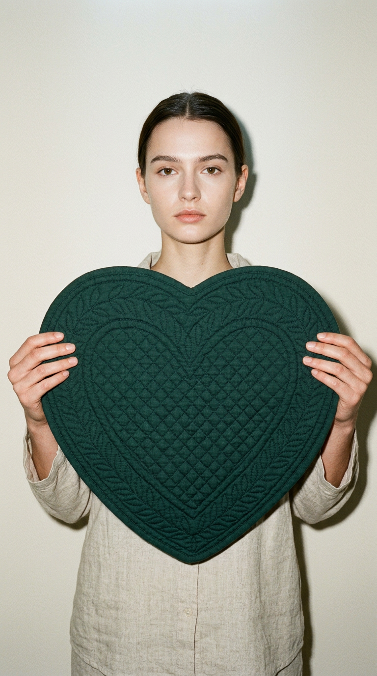 AI product shot of Tovaglietta cuore Carmen verde