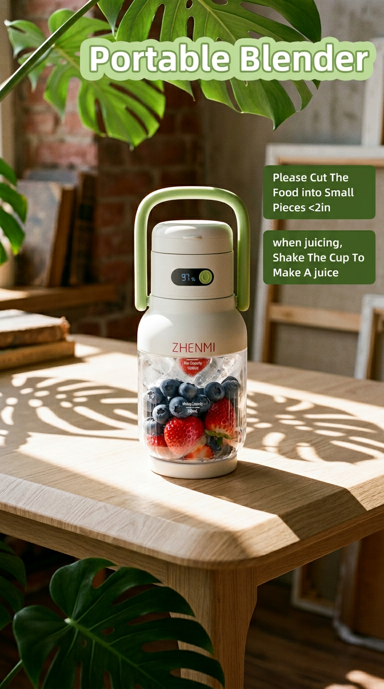 AI product shot of FreshGo Max: בלנדר עוצמתי נייד 1 ליטר – השייק האהוב עליך, בכל מקום ובכל זמן 🥤✨