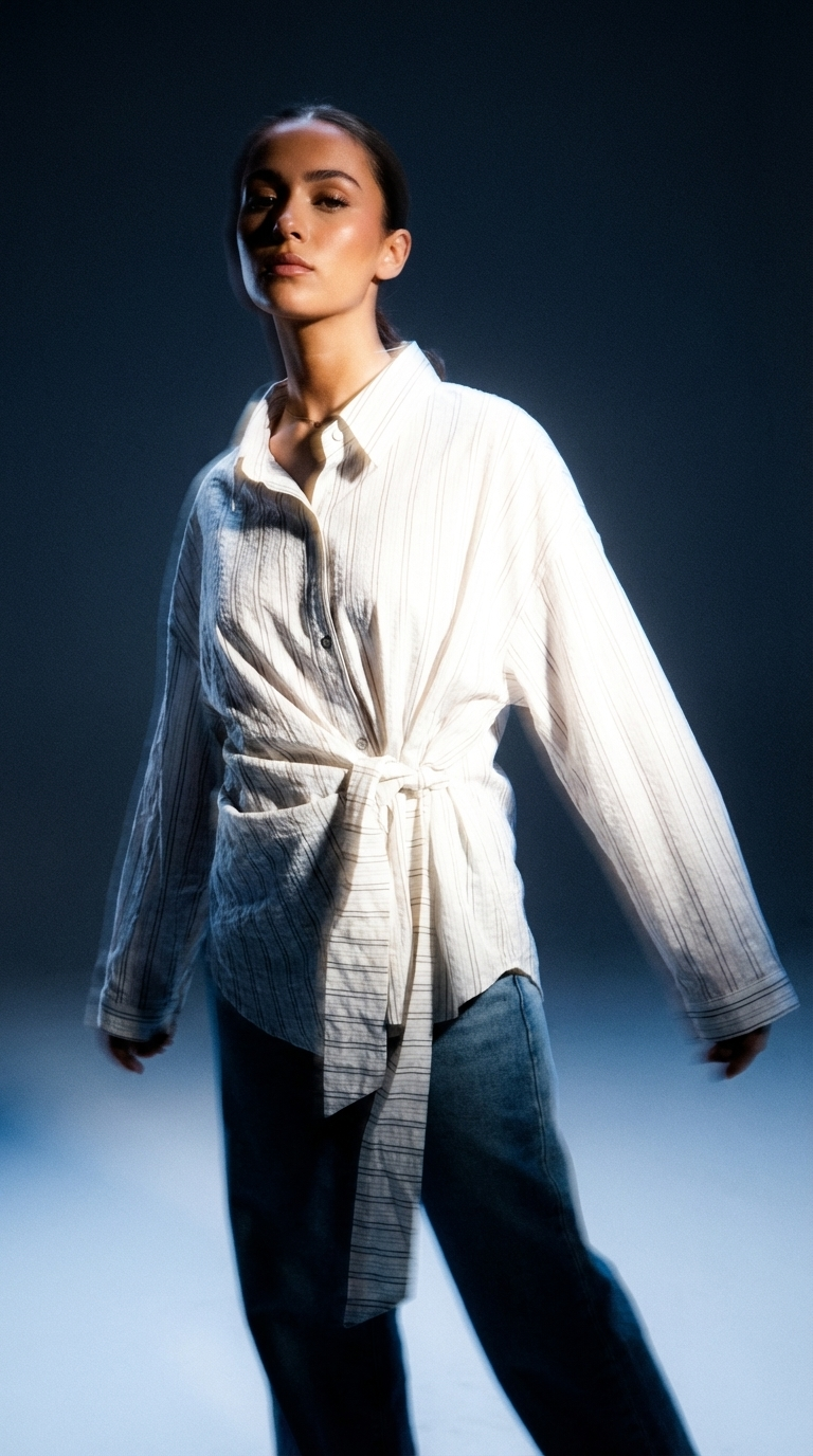 AI product shot of Alice | Side Wrapped Oversized Shirt - White