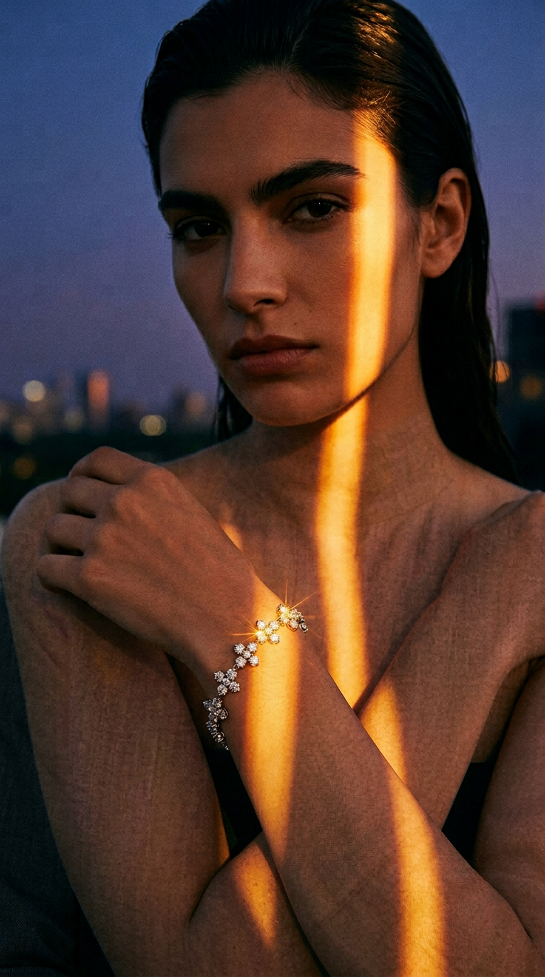 AI product shot of Pulsera de diamantes y oro blanco Maggie