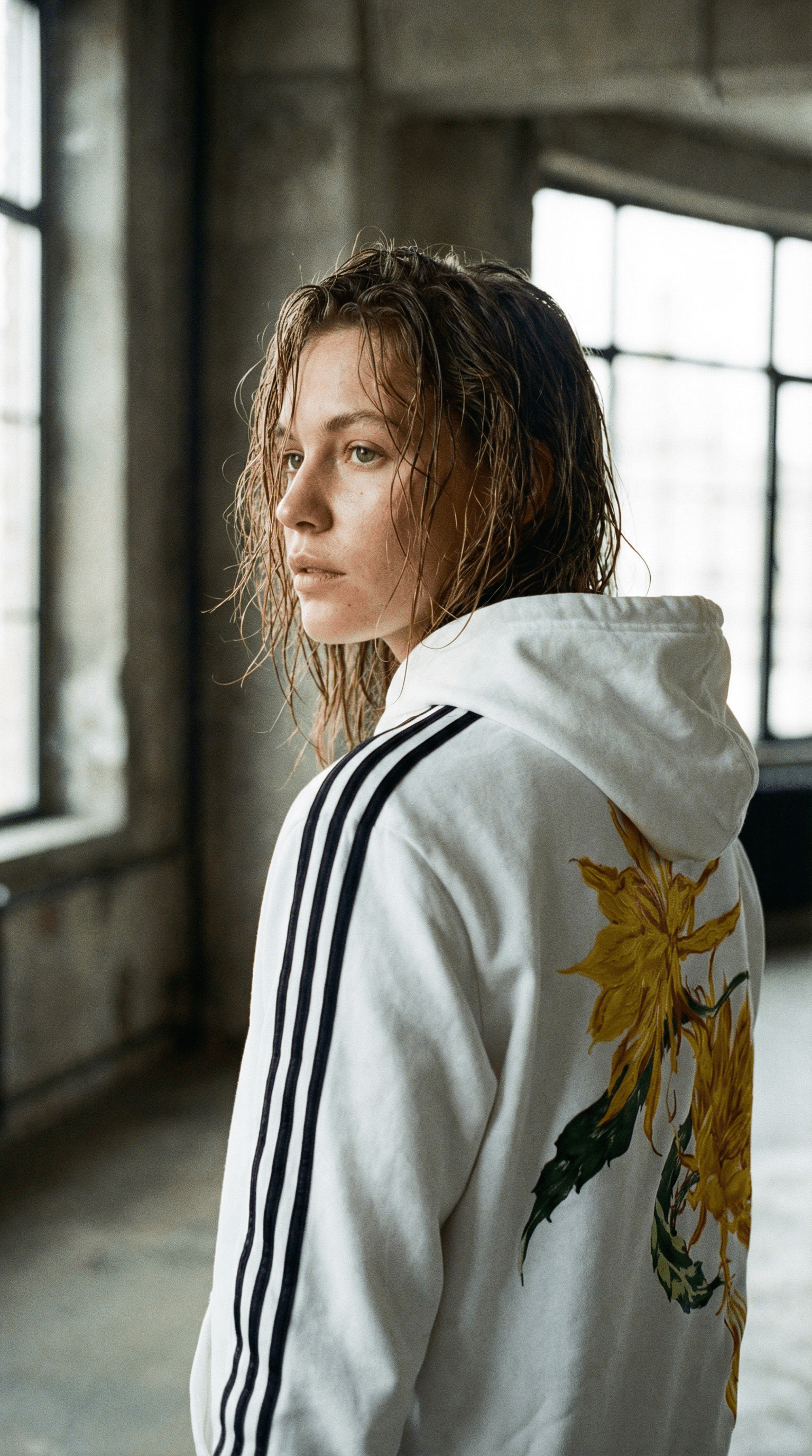 AI product shot of Yohji Yamamoto & Adidas hoodie XL White (Rare import JP)