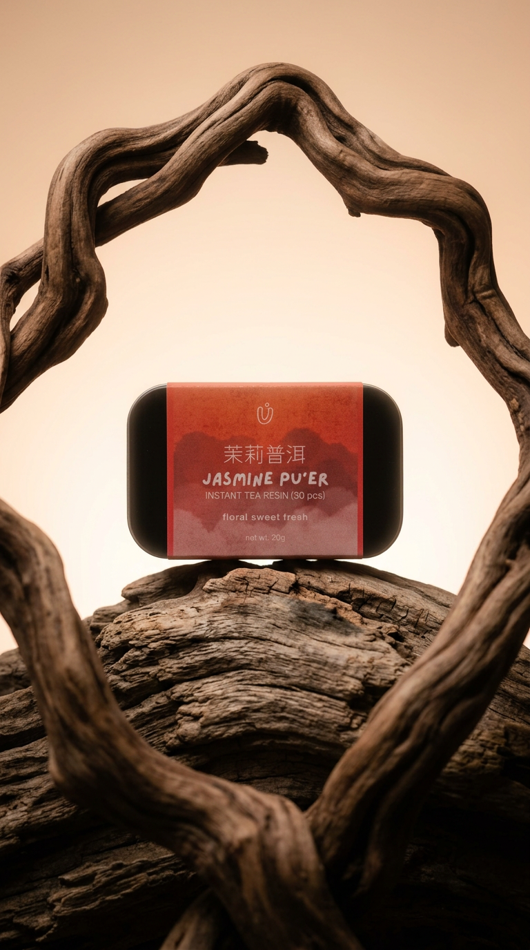 AI product shot of Jasmine Pu'er Tea Resin
