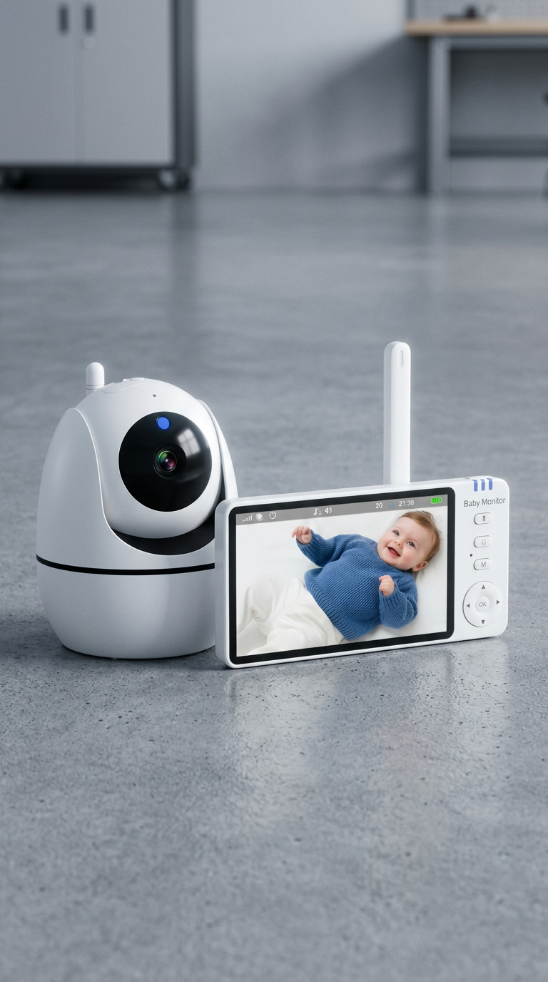AI product shot of Noira Haven Baby Monitor with Night Vision & Two-Way Audio