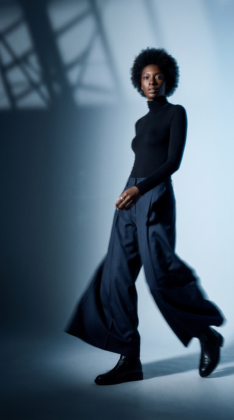 AI product shot of FLARED PANTS CHAPTER 6 _ NAVY