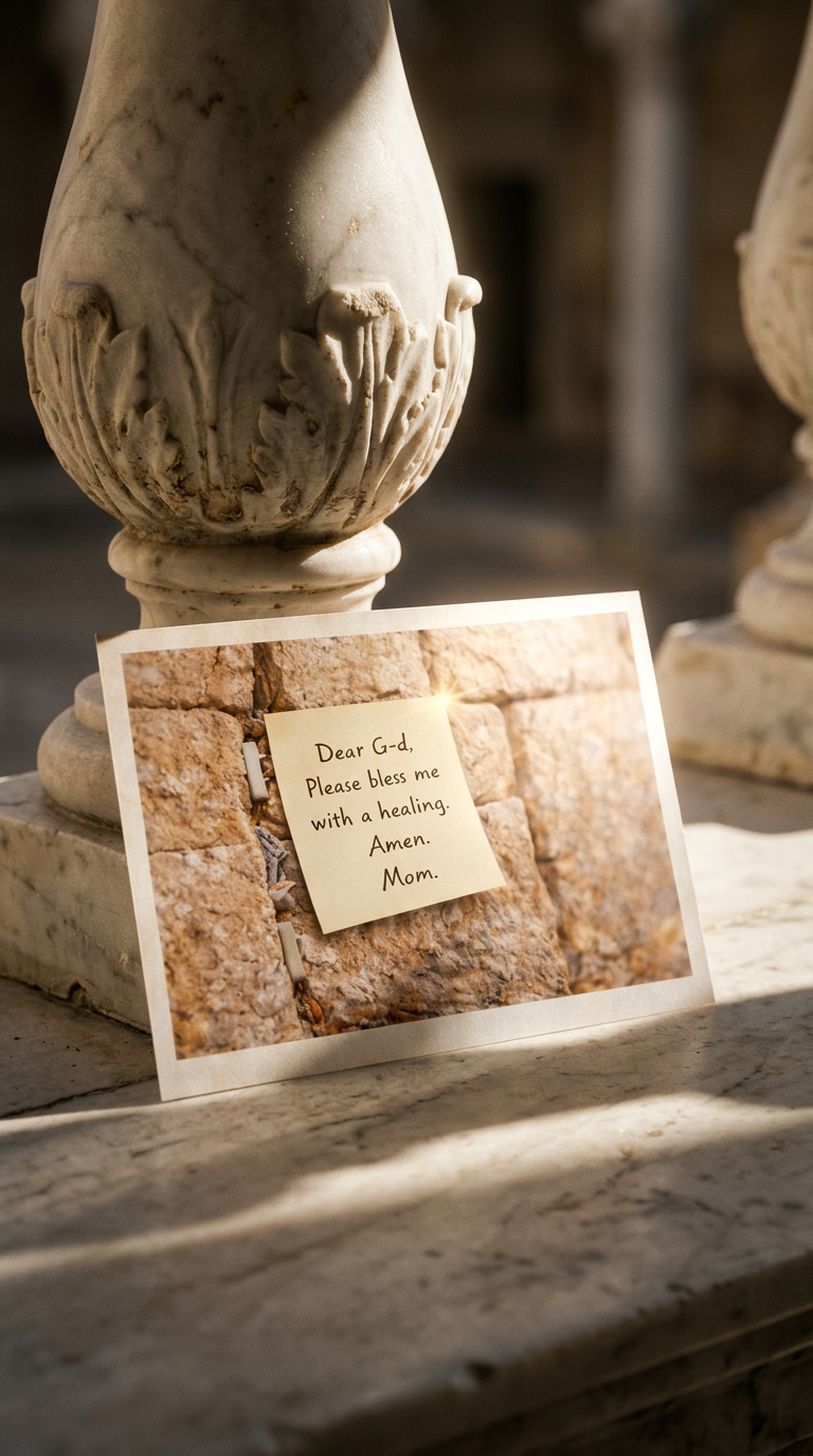 AI product shot of Your Note in the wall + special photo in the western wall in Jerusalem