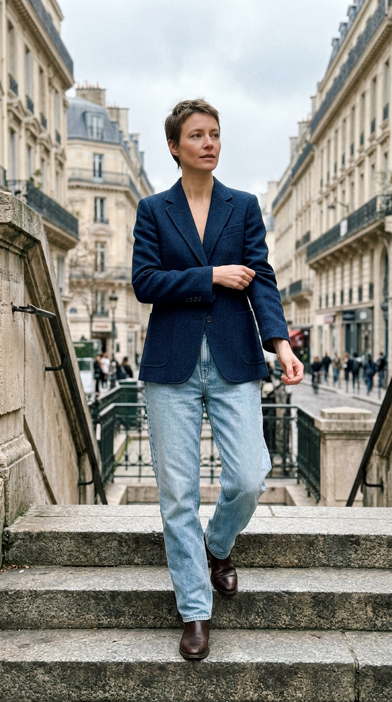 AI product shot of Daphne Waisted Denim Blazer