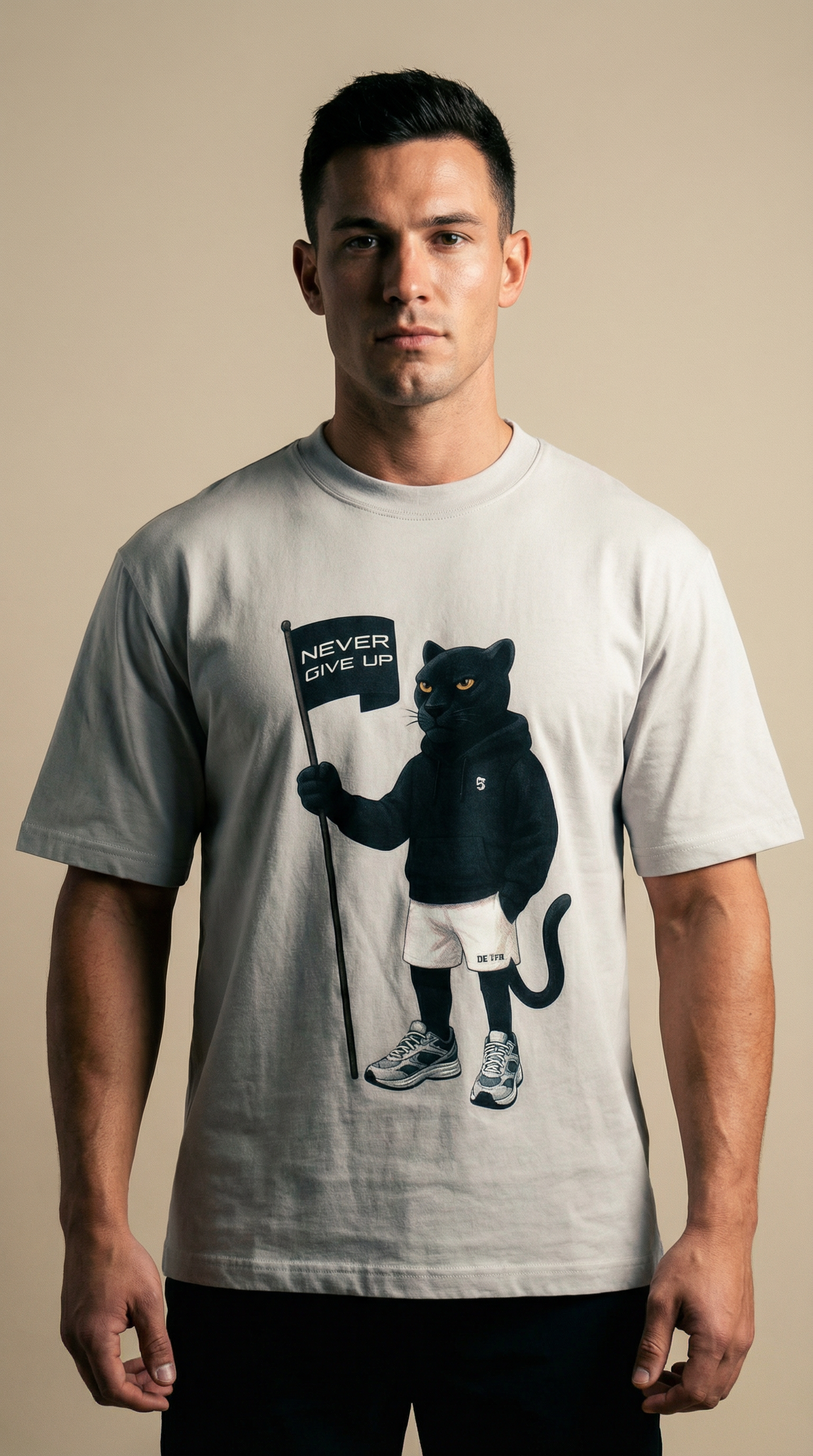 AI product shot of “Zinco” Mascotte T Shirt – Duif Grijs