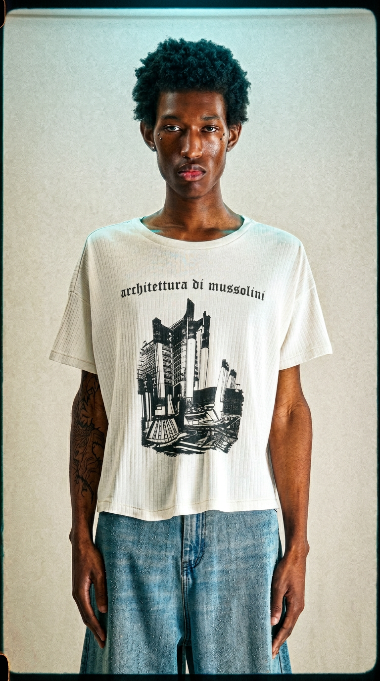 AI product shot of Architettura Di Mussolini Rib T-Shirt in Faded White