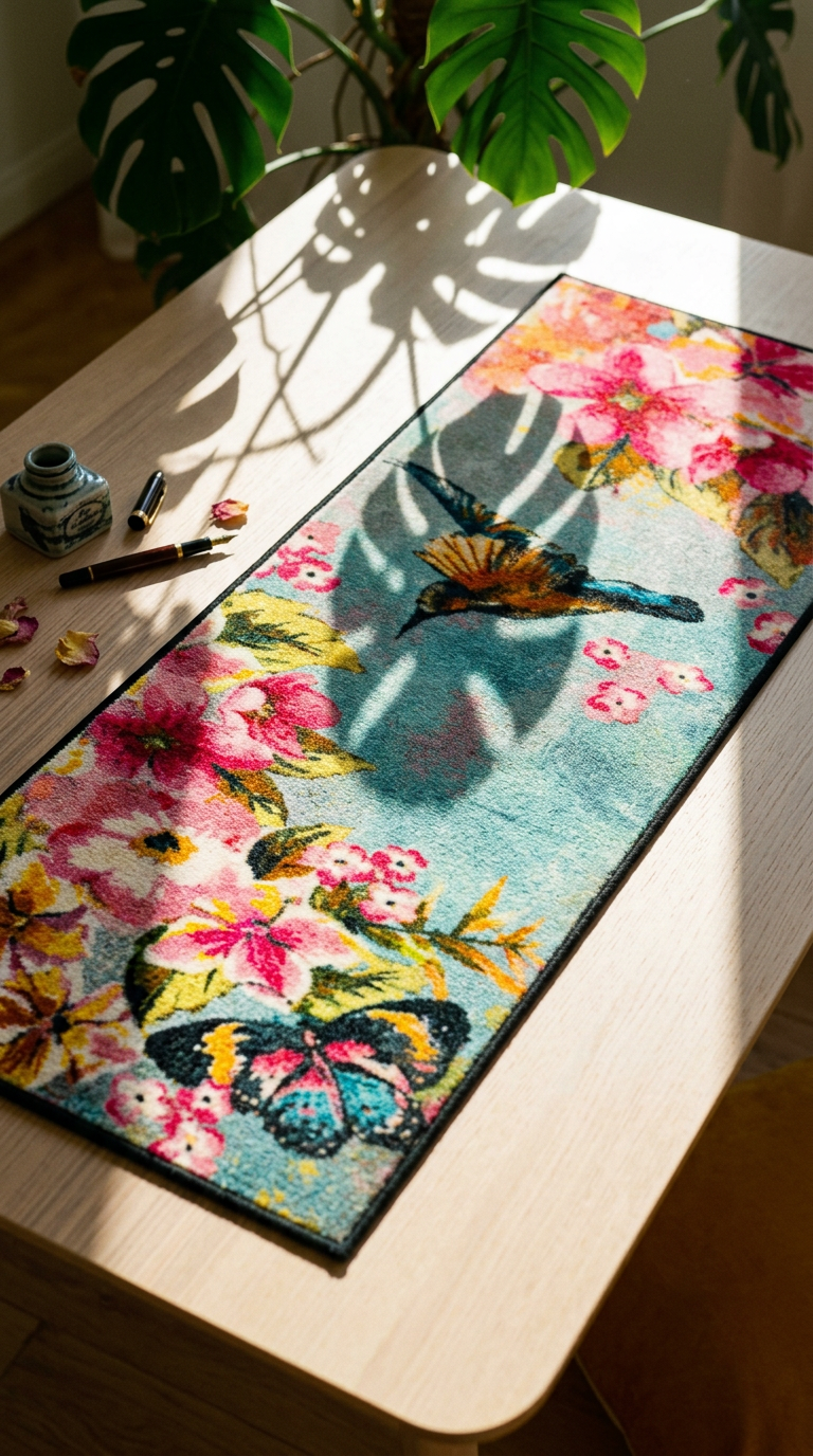 AI product shot of Tapis motif floral Bloomibri