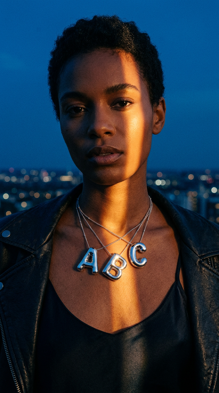 AI product shot of Silver Bubble Initial Necklace