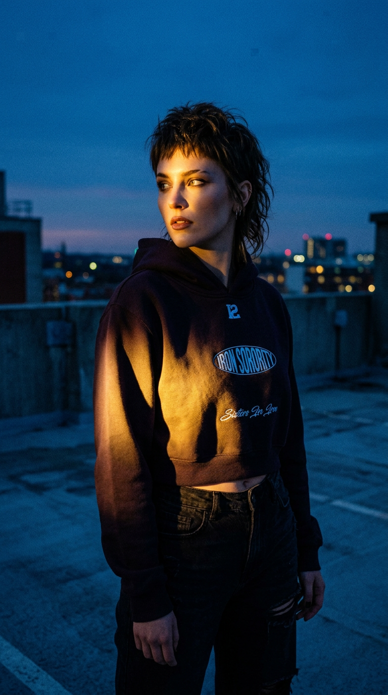 AI product shot of Sisters in Iron Cropped Hoodie