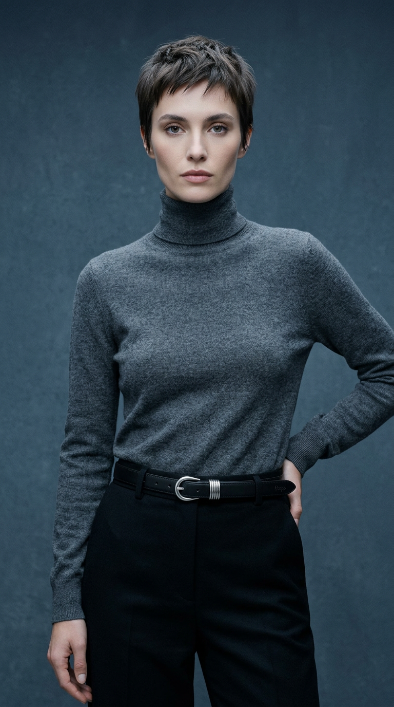 AI product shot of MOLLY pasek damski czarna skóra srebrna klamra