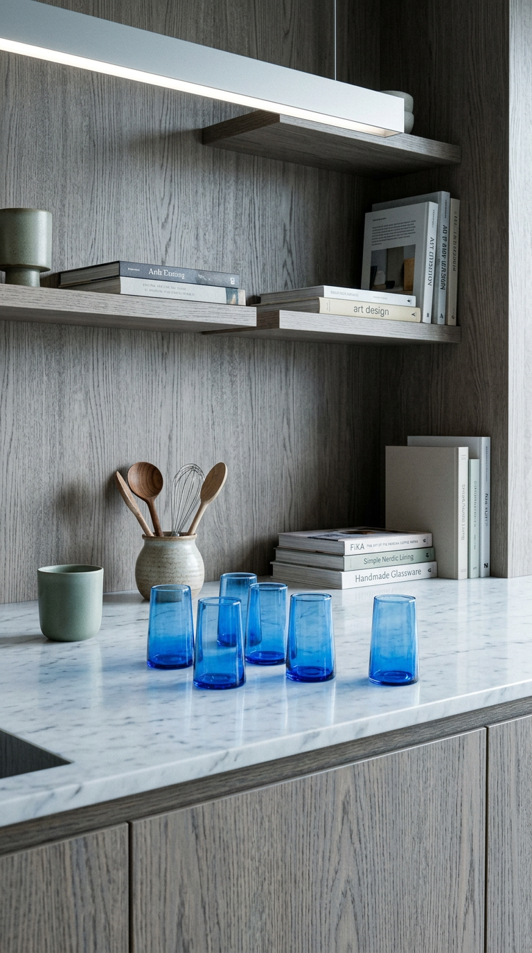 AI product shot of Moroccan blue Highball cone tall Beldi drinking glasses