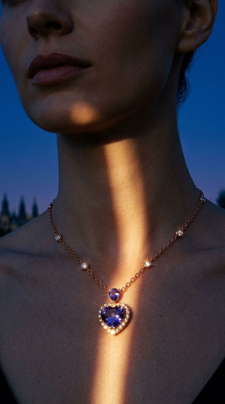 AI product shot of Collana Cuore Tanzanite