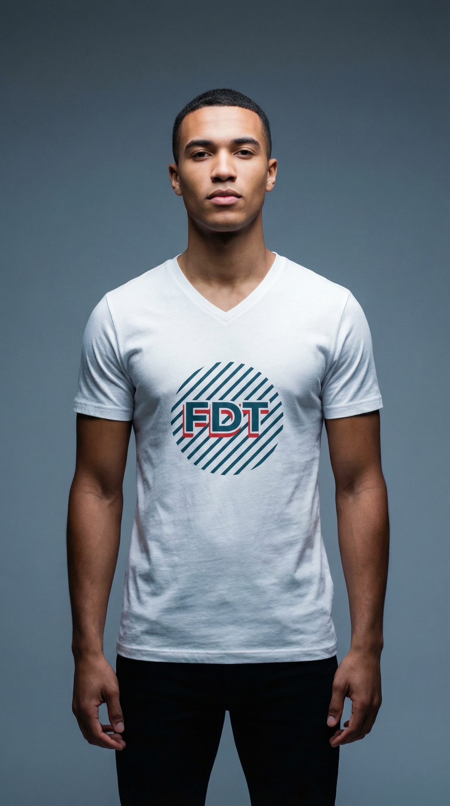 AI product shot of FDT Unisex Short Sleeve V-Neck T-Shirt