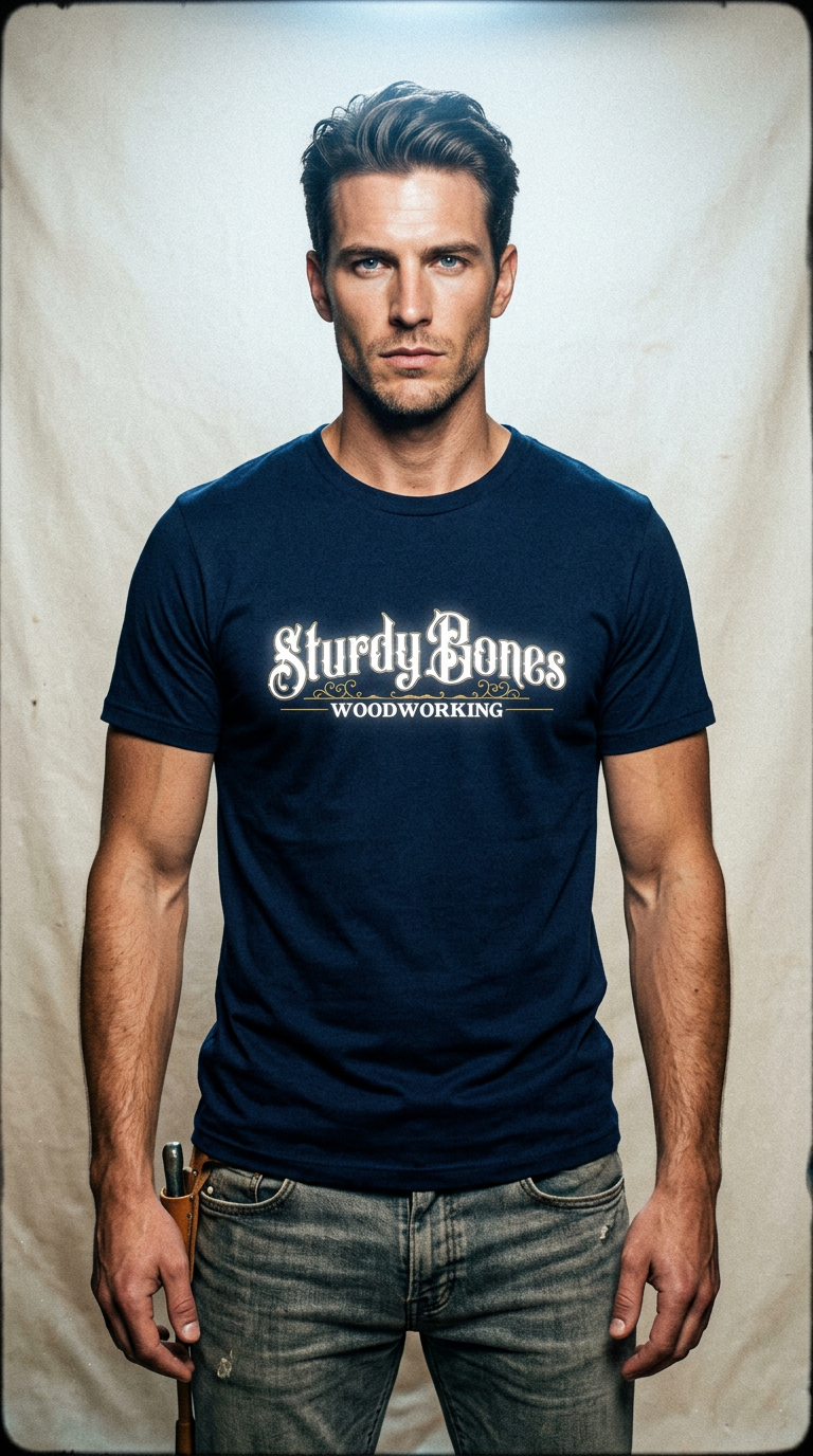 AI product shot of Sturdy Bones Woodworking Logo | Unisex t-shirt