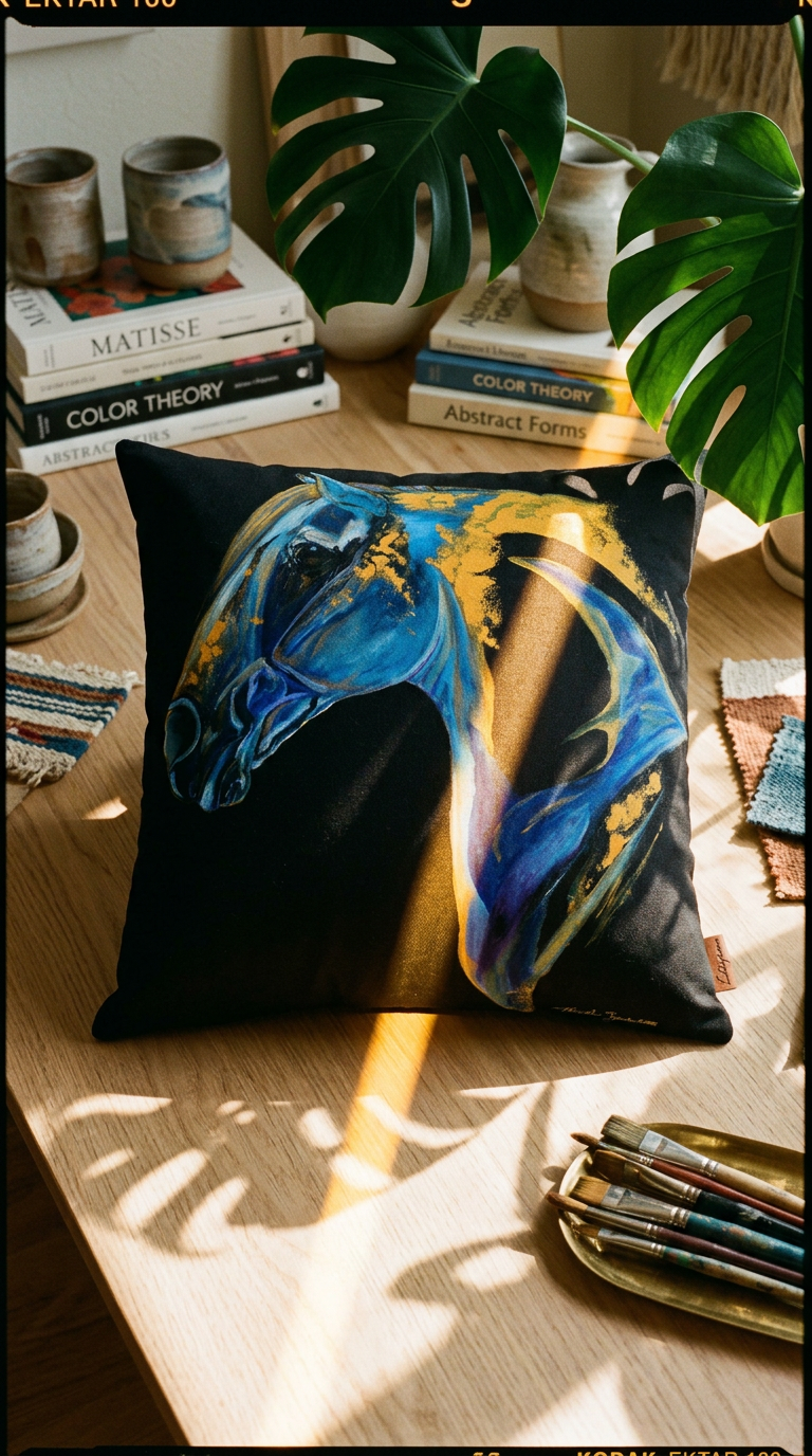 AI product shot of Sea Horse Ocean- Spun Polyester Square Pillow